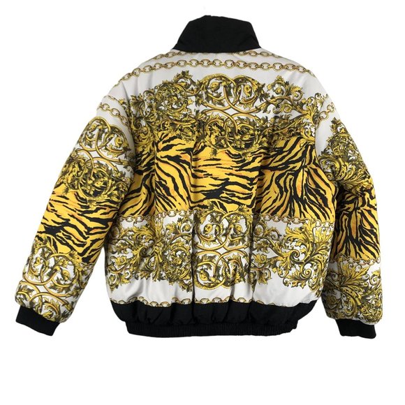 Topshop Women's Size 10 Yellow White Black Tiger Print Chain Link Puffer Jacket - Picture 2 of 9